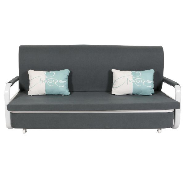 Mendler Schlafsofa HWC-M83, Schlafcouch Couch Sofa, Schlaffunktion Bettkasten Liegefläche, 190x185cm, Stoff/Textil dunkelgrau, 105533