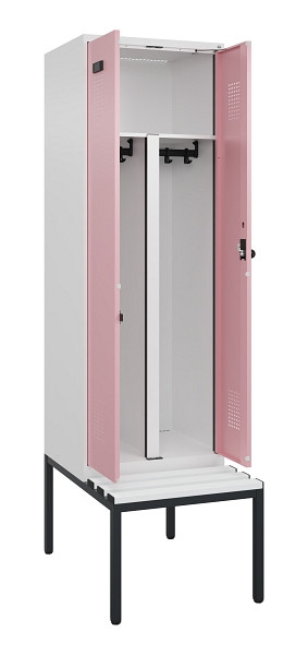 C+P PSA Doppel-Spind Evolo PLUS, Bank, 2 Abteile, 2120x600x815mm, 9016/3015, Drehriegel, Sitzfläche Kunststoff, Sitzbank, 0490527-20P S10072