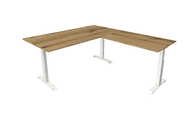 Kerkmann Steh-/Sitztisch Move 4 neu 200 x 100 cm mit Anbau 120 x 80 cm Gestell weiß, Tischplatte Eiche, 10093355