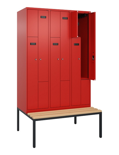 C+P Z-Spind Evolo PLUS, Bank, 6 Fächer, 2120x1200x815mm, 3020/3020, Zylinderschloss, Sitzfläche Buche-Hartholz, Sitzbank, 0490537-326 S10052