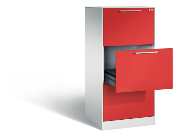 C+P Karteischrank Asisto, H1310xB562xT600mm, Farbe: Lichtgrau / feuerrot, Bügelgriff, 146224-322 S10061