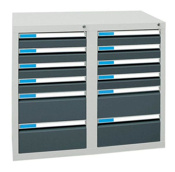 stumpf Schubladenschrank Serie ESTA, RAL 7035/7016, 12 Schubladen (8x100, 4x200 mm), 7602571
