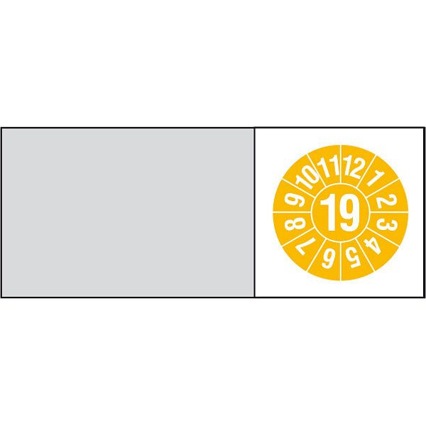 SafetyMarking Kabelprüfplakette - mit Jahresfarbe, Jahreszahl: 18, Jahr der Prüfung: 19, BxH 5x2 cm, Folie, selbstklebend, VE: 16 Stück/Bogen, 30.3700-18