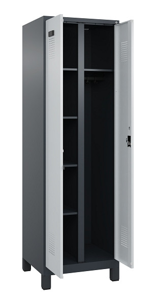 C+P Wäsche-/Garderobenspind Evolo PLUS, mit Füßen, 2 Abteile, 1950x600x500mm, 7016, Frontfarbe RAL 7035 Lichtgrau, Zylinderschloss, 049610-20 S10044