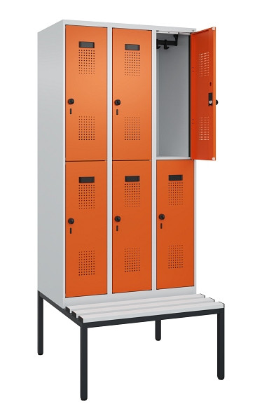 C+P Doppelstock-Spind Evolo PLUS, Bank, 6 Fächer, 2120x900x815mm, 7035/2004, Drehriegel, Sitzfläche Kunststoff, Sitzbank, 0493507-30 S10083