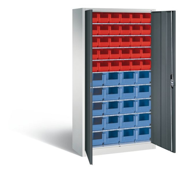 C+P Magazinschrank Serie 13, H1980xB1000xT420mm, Farbe: Lichtgrau / Anthrazitgrau, Muldengriff, 133144-27 S10045