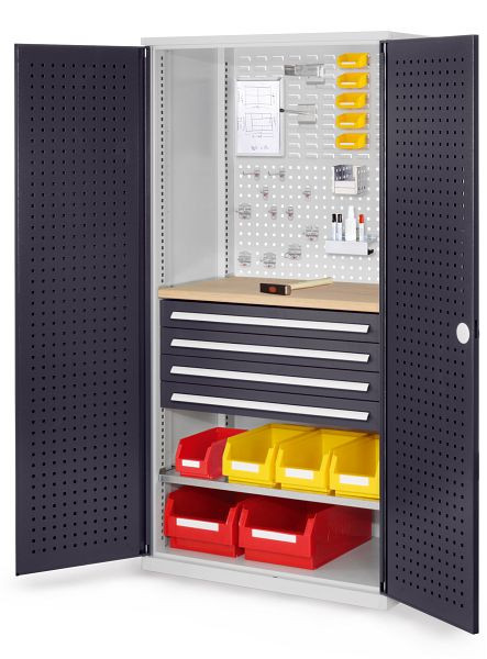 Kappes RasterPlan Schubladenschrank, Modell 16, RAL 7035/7016, Türinnenseite: Lochplatten, 1950 x 1000 x 600 mm, 4 Schubladen H 100 mm, 1460.06.3024