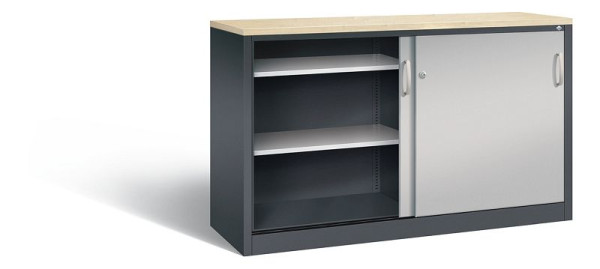 C+P Sideboard mit Schiebetüren Acurado, H1000xB1600xT500mm, Farbe: Schwarzgrau / Weißaluminium, Bügelgriff, 2156-00 S10131