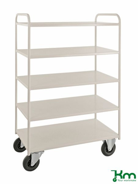 Kongamek Etagenwagen mit 5 Böden, vollständig geschweißt, 955 x 550 x 1490 mm, Weiß, 2 Bockrollen 2 Lenkrollen mit Bremse, KM4150B