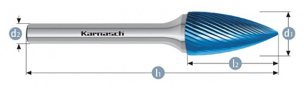 Karnasch Hartmetall-Frässtift Blue-Tec beschichtet SPG/ HP-5 d1=12 / l2=30 / d2=6 / l1=75mm, VE: 2 Stück, 115063075