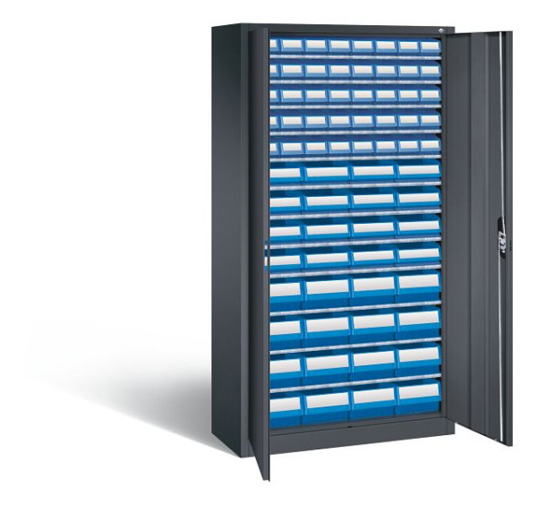 C+P Magazinschrank Serie 13, H1980xB1000xT420mm, Farbe: Schwarzgrau, Muldengriff, 133144-28 S10035