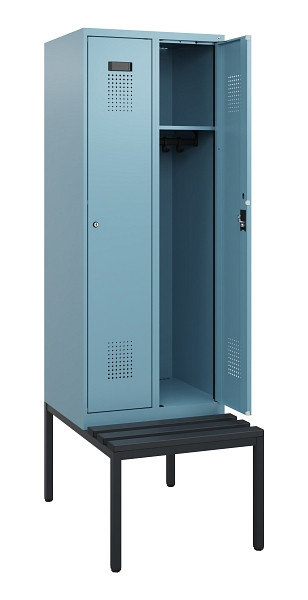 C+P Spind Evolo PLUS, 2 Abteile, 1950x600x815mm, 0010/0010, Zylinderschloss, Material Sitzfläche Kunststoff, Sitzbank, 0490505-20 S10102