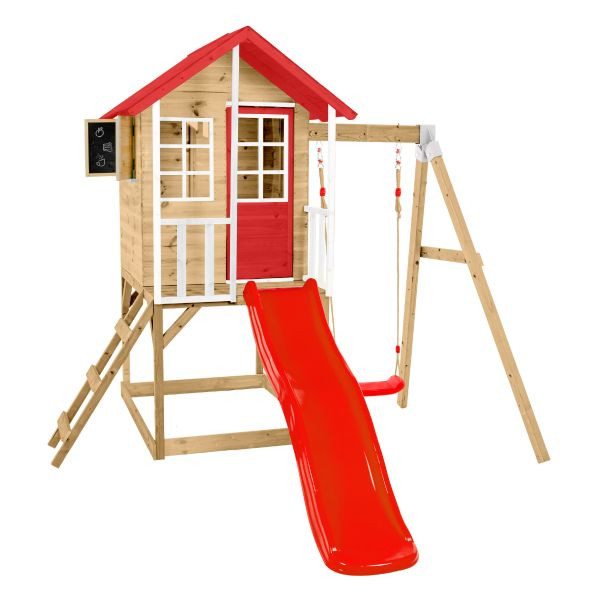 Zwerkules Spielhaus Lolla inkl. Rutsche und Schaukel Natur/Weiß/Grau 352x280x224cm, ZW3832