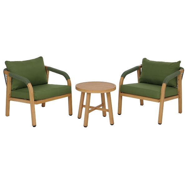 Mendler Aluminium Lounge-Set HWC-P82, Gartengarnitur Balkon-Set Stuhl Tisch, Stoff/Textil (220g/m²), Holz-Optik olivgrün, 120117+120118