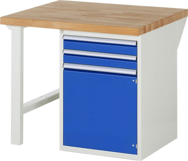 RAU Werkbank Serie 7000 - Modell 7503-1, B1000 x T900 x H890 mm, Systemunterbau B1000 x T850 x H850 mm, mit 2 Schubladen und 1 Tür, 03-7503A1-109B4M.11