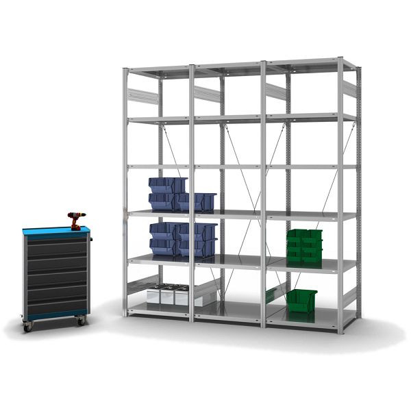hofe Fachboden-Grundregal, 2500x600x750 mm, 6 Fachebenen, verzinkt, 140 kg Fachlast, 1000 kg Feldlast, einseitige Bedienung, HZG25607XL