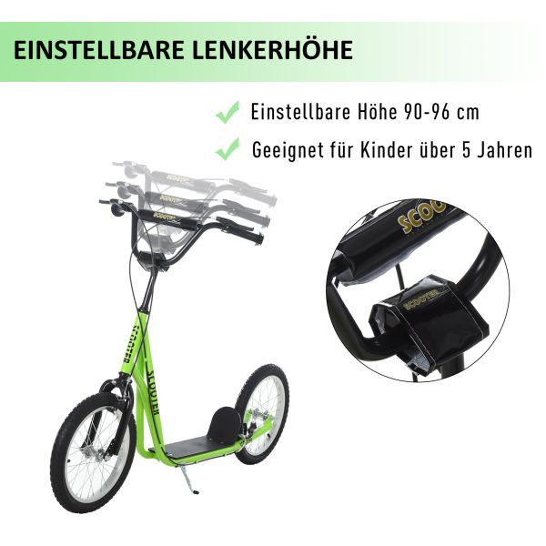 HOMCOM Tretroller Kinderroller Scooter Cityroller Luftreifen verstellbar Grün, 371-021YG