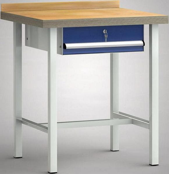 KLW Standard-Werkbank - 750 x 700 x 840 mm L x T x H, mit einer Einzelschublade 150 mm Fh-EA, mittig, WS001N-0750M40-E7003