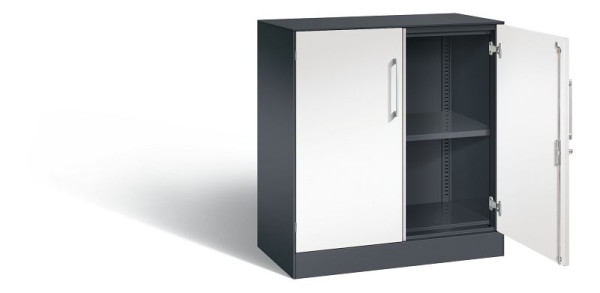C+P Sideboard mit Flügeltüren Asisto, H915xB800xT435mm, Farbe: Schwarzgrau / Verkehrsweiß, Bügelgriff, 2 OH, 141053-000 S10203