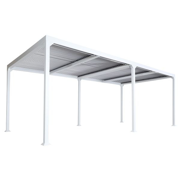 Mendler Alu Pergola HWC-L41, Lamellen-Pavillon Terrassenüberdachung, stabiles 8cm-Metall-Gestell 3x6m, weiß, 98775+98776+98777+98778