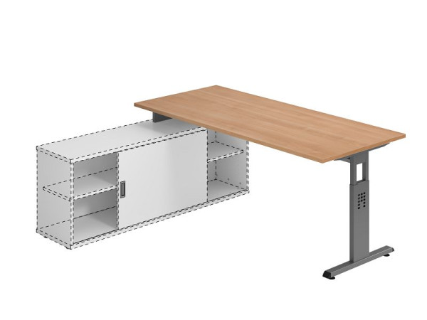 Hammerbacher Anbauschreibtisch T-Fuß 180x80cm Nussbaum/Graphit, VOSE19/N/G
