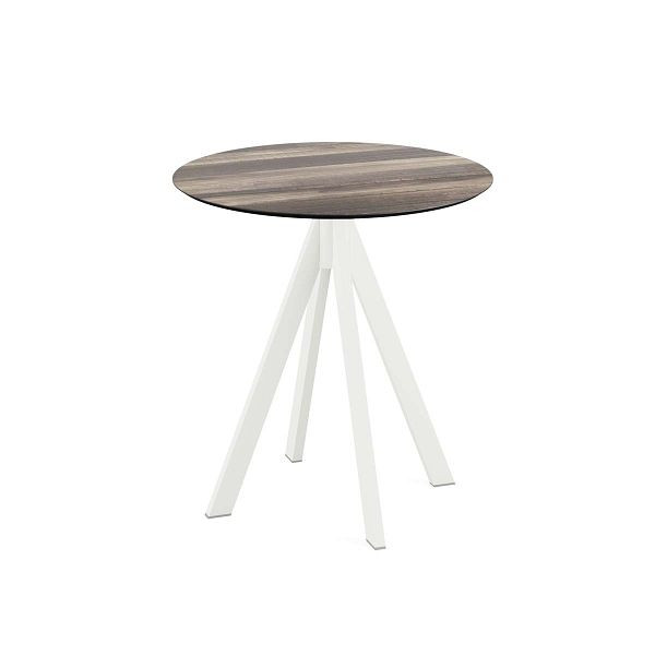 Feros Infinity Terrassentisch Weiß gestell + Tropical Wood HPL Ø70 cm, 120021270
