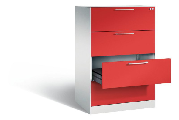 C+P Karteischrank Asisto, H1310xB800xT600mm, Farbe: Lichtgrau / feuerrot, Bügelgriff, 146223-422 S10107