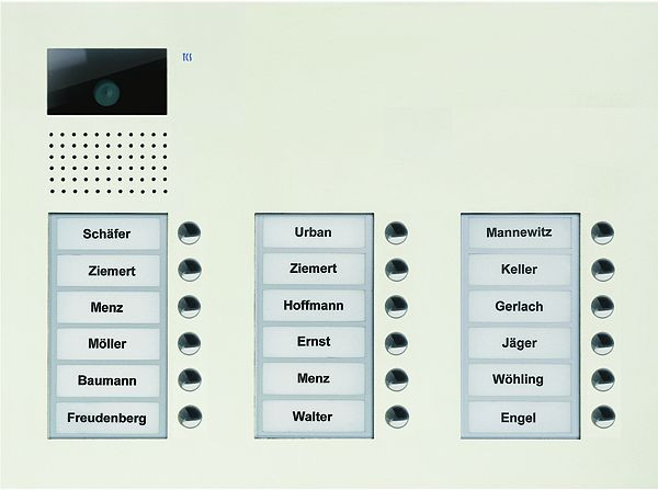 TCS Video Außenstation Serie AVU mit 18 Klingeltasten (rechtsbündig), 3-spaltig, UP weiß, AVU16180-0019