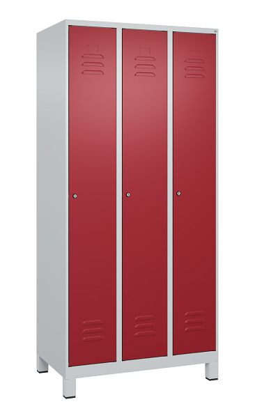 C+P Umkleidespind Classic PLUS mit Mitteltrennwand, Füße, 3 Abteile, 1950x900x500mm, 7035/3003, Zylinderschlösser, 080010-30F S10016