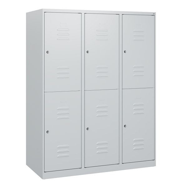 C+P Doppelstöckiger Spind Classic PLUS, 3 Abteile, 1530x1200x500mm, 7035/7035, Zylinderschlösser, 0803005-32 S10018