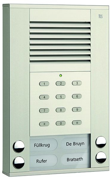 TCS Audio Außenstation Serie ASE 4 Klingeltasten (rechts-/linksbündig) mit integriertem Codeschloss, AP silber, ASE51040-0010