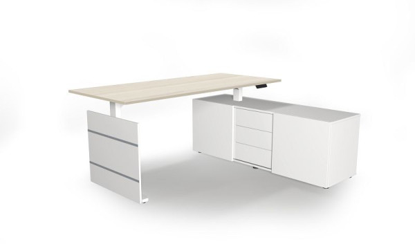 Kerkmann Komplettarbeitsplatz Move 3 elektisch höhenverstellbar, B x 1800 x T 800 x H 740 mm, Farbe: Weiß/Ahorn, 10384550