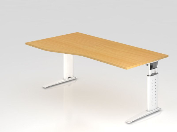 Hammerbacher Schreibtisch C-Fuß 180x100/80cm Buche/Weiß, Arbeitshöhe 68-86 cm einstellbar, VUS18/6/W