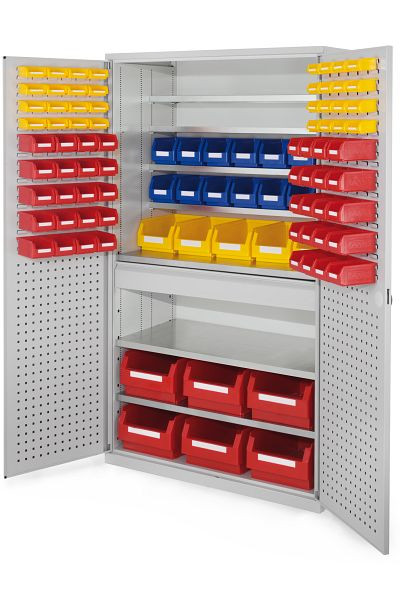 Kappes Großraum Schrank Modell 36 RAL 7035, 1950 x 1130 x 590 mm, Türinnenseite: mit RasterPlan Loch-/Schlitzplatten, 1 Schublade mittig, 1780.42.4013