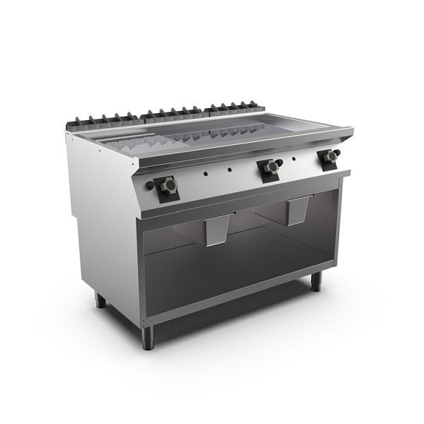 Mareno M1-700 Gas-Grillplatte mit 2/3 glatter und 1/3 gerippter Chromplatte, 120cm, Standmodell, FT712GMCG, 171.232
