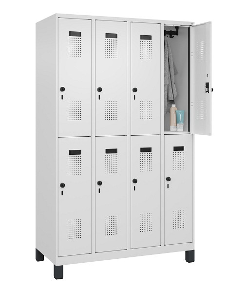 C+P Doppelstöckiger Spind Evolo PLUS, mit Füßen, 8 Fächer, 1950x1200x500mm, 901, Frontfarbe RAL 9016 Verkehrsweiß, Drehriegel, 049310-40 S10020