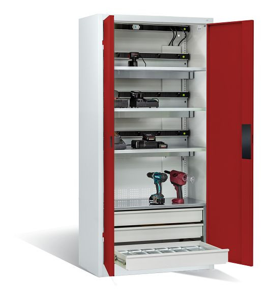 C+P Akkuladeschrank Comfort, H1950xB930xT500 mm, Lichtgrau/Rubinrot, 8921-05E3 S10016