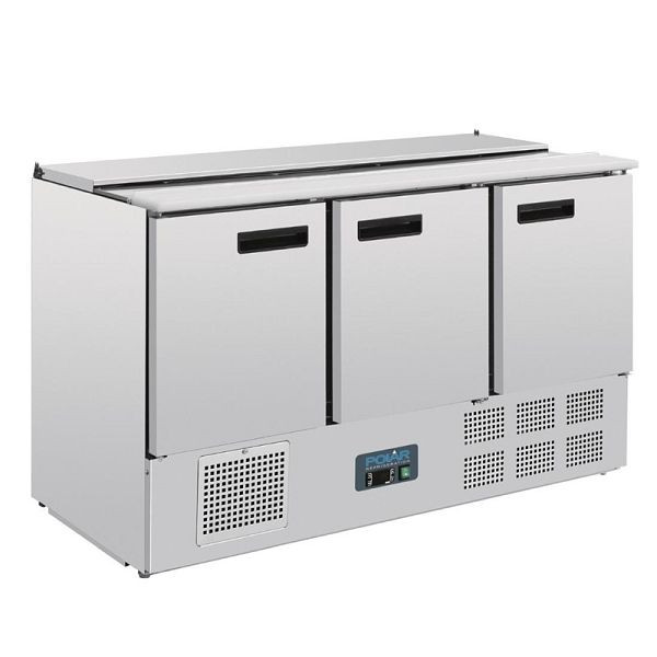 Polar Serie G gekühlte Saladette 368 Liter, Finish: Edelstahl, Gastronorm kompatibel, 3-türig, G607