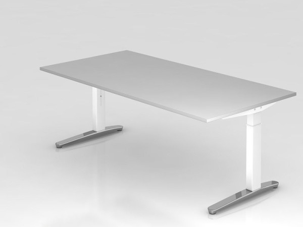 Hammerbacher Schreibtisch C-Fuß 200x100cm Grau/Weiß (Poliert), Rechteckform, VXB2E/5/WC