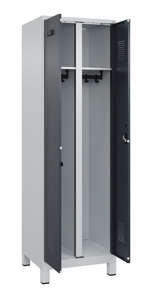 C+P Schwarz-Weiß-Spind Evolo PLUS, mit Füßen, 2 Abteile, 1950x600x500mm, 7035/7, Frontfarbe RAL 7016 Anthrazitgrau, Zylinderschloss, 049012-20 S10039
