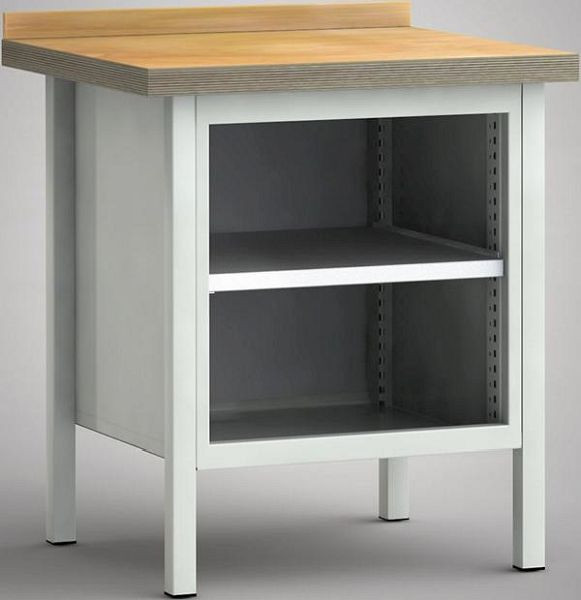 KLW Profi-Werkbank - 750 x 700 x 905 mm L x B x H (ERGO-Version), offenes Schrankfach mit Pfostenrahmen & Fachboden, WP052E-0750M45-X7024
