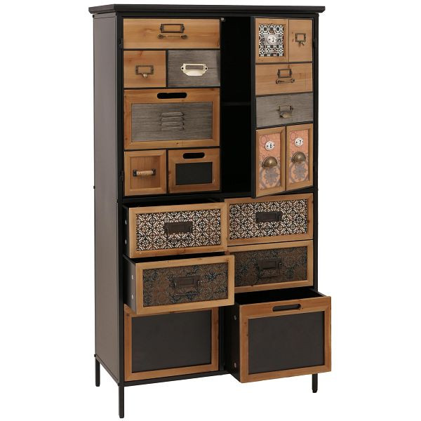 Mendler Apothekerkommode HWC-O80, Schrank Highboard Schubladen, Vintage Shabby-Look 136x73x35cm, natur/bunt, 139306