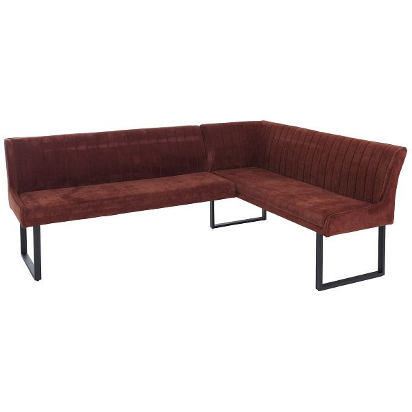Mendler Eckbank HWC-O82, Esszimmerbank Bank, Öko-Tex (310g/m²) Chenille Stoff/Textil Metall 210x159cm, rot, 153540
