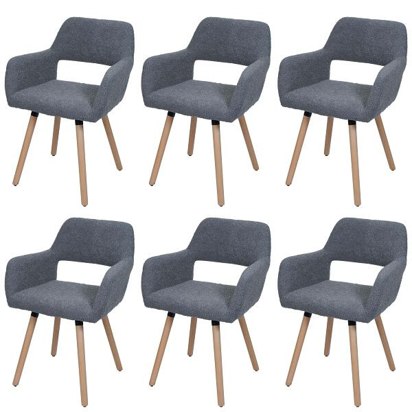 Mendler 6er-Set Esszimmerstuhl HWC-A50 II, Stuhl Küchenstuhl Polsterstuhl, Holz Stoff/Textil Bouclé (450g/m²) FSC®, dunkelgrau, 6x108877