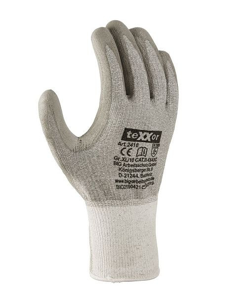 teXXor Schnittschutz-Strickhandschuhe PU-BESCHICHTUNG, grau/grau, Materialstärke: 1,2 mm, Größe: 11, VE: 12 Paar, 2418-11