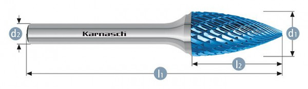 Karnasch Hartmetall-Frässtift Blue-Tec beschichtet SPG/ HP-3 d1= 12,0 / l2= 20 / d2= 6 / l1= 65mm, VE: 2 Stück, 115061055