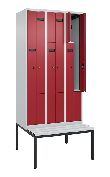 C+P Z-Spind Evolo PLUS, 6 Fächer, 2120x900x815mm, 7035/3003, Zylinderschloss, Material Sitzfläche Kunststoff, Sitzbank, 0490537-306 S10082