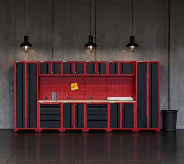 FEISTOS Werkstatteinrichtung Novo 4, Metall Werkstattschrank schwarz & rot, 45,7x396x198cm, FE201011