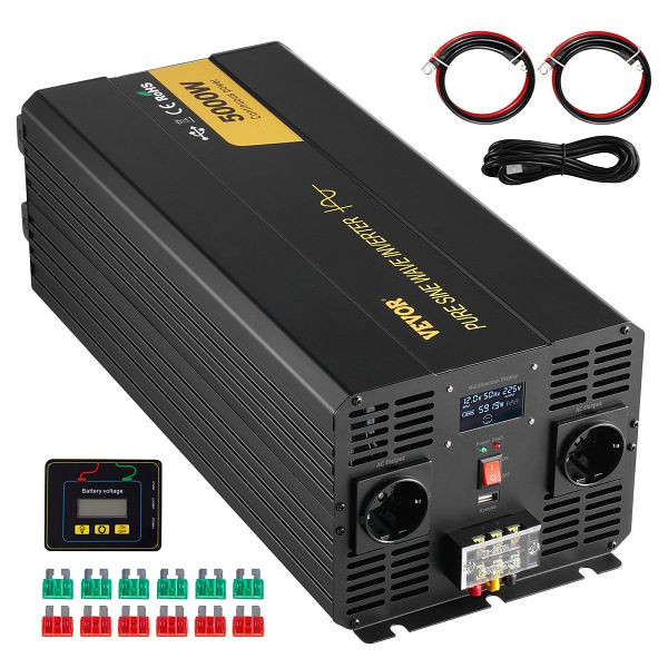 VEVOR Reiner Sinus Wechselrichter Spannungswandler 5kW DC12V auf AC230V Inverter, PYKCZXNBQCZXLNWVWV2