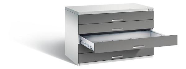 C+P Flachablageschrank Serie 7100_7200, H760xB1100xT765mm, Farbe: Lichtgrau / Vulkangrau, Bügelgriff, 7101-100 S10191